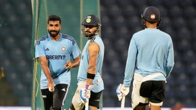 India's Jasprit Bumrah , left, Virat Kohli, second left, and Shubman Gill attend a practice session (AP) India's Jasprit Bumrah , left, Virat Kohli, second left, and Shubman Gill attend a practice session (AP)