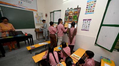 The initiative was started in 2021 by the NGO Books For All (BFA), to address the challenge of lack of space and infrastructure at most schools situated in urban and rural villages. (Sunil Ghosh/HT Photo)