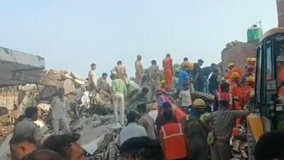 Three persons are suspected to be trapped under the debris and efforts are on to rescue them. (ANI photo) Three persons are suspected to be trapped under the debris and efforts are on to rescue them. (ANI photo)