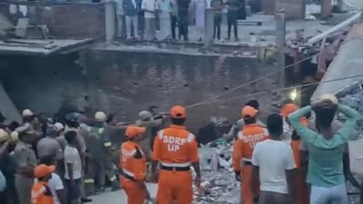 A screengrab of the incident shows the police officials and SDRF members engaged in rescue operation the accident site in Barabanki, UP on Monday morning. (ANI) A screengrab of the incident shows the police officials and SDRF members engaged in rescue operation the accident site in Barabanki, UP on Monday morning. (ANI)