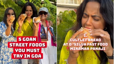 Snapshot of Sameera Reddy trying bread cutlet in Goa. (Instagram/@reddysameera) Snapshot of Sameera Reddy trying bread cutlet in Goa. (Instagram/@reddysameera)