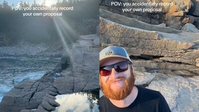 The woman was recording a serene lakeside view when her partner proposed to her. (Instagram/@majicallynews) The woman was recording a serene lakeside view when her partner proposed to her. (Instagram/@majicallynews)