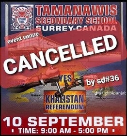 The poster for the 'Khalistan Referendum' featured both an AK-47 machine gun as well as a kirpan. (Concerned group of Residents, Surrey) The poster for the 'Khalistan Referendum' featured both an AK-47 machine gun as well as a kirpan. (Concerned group of Residents, Surrey)