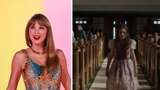 ‘The Exorcist: Believer’ producers have announced that they will release the horror film a week earlier than scheduled so they do not have to compete with Taylor Swift’s ‘Eras’ Tour film (Photo by Michael Tran / AFP, Universal Pictures screenshot/YouTube)
