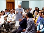 Prime Minister Narendra Modi during an interaction with teachers who have been honoured with the National Teachers' Awards, in New Delhi. Prime Minister Narendra Modi during an interaction with teachers who have been honoured with the National Teachers' Awards, in New Delhi.
