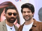 Sunny Deol and Rajveer Deol pose for a photograph during the trailer launch of Rajveer's debut Dono in Mumbai on September 4. Sunny Deol and Rajveer Deol pose for a photograph during the trailer launch of Rajveer's debut Dono in Mumbai on September 4.