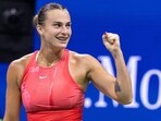 Belarus's Aryna Sabalenka celebrates her win against Russia's Daria Kasatkina during the US Open tennis tournament