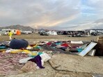 Muddy desert plain seen on September 3, 2023, after heavy rains turned the annual Burning Man festival site in Nevada�s Black Rock desert into a mud pit.
