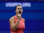 Aryna Sabalenka, of Belarus, reacts during her fourth round match against Daria Kasatkina, of Russia, of the U.S. Open