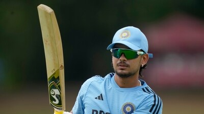 Ishan Kishan waves his bat (AP) Ishan Kishan waves his bat (AP)
