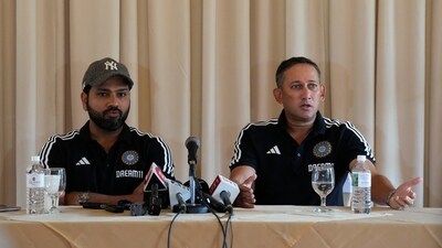 Board of Control for Cricket in India (BCCI) Chairman of the selection committee Ajit Agarkar, right, and Indian cricket captain Rohit Sharma speak to the media as they announce the Indian squad for the upcoming cricket World Cu (AP) Board of Control for Cricket in India (BCCI) Chairman of the selection committee Ajit Agarkar, right, and Indian cricket captain Rohit Sharma speak to the media as they announce the Indian squad for the upcoming cricket World Cu (AP)