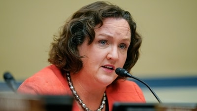 FILE - Rep. Katie Porter, D-Calif., speaks during a House Committee on Oversight and Reform hearing on gun violence on Capitol Hill in Washington, June 8, 2022. On Thursday, Sen. Elizabeth Warren, D-Mass., and Porter sent letters to the executives of Intuit, H&R Block, the Free File Alliance, and American Coalition for Taxpayer Rights, seeking information specifics on the amount of money firms have made since being members of the Free File Alliance and information on the number of former government workers who’ve joined their firms in the past two years. (AP) FILE - Rep. Katie Porter, D-Calif., speaks during a House Committee on Oversight and Reform hearing on gun violence on Capitol Hill in Washington, June 8, 2022. On Thursday, Sen. Elizabeth Warren, D-Mass., and Porter sent letters to the executives of Intuit, H&R Block, the Free File Alliance, and American Coalition for Taxpayer Rights, seeking information specifics on the amount of money firms have made since being members of the Free File Alliance and information on the number of former government workers who’ve joined their firms in the past two years. (AP)