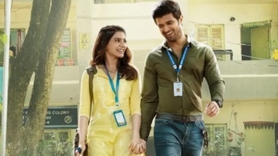 Samantha Ruth Prabhu and Vijay Deverakonda in a still from Kushi. Samantha Ruth Prabhu and Vijay Deverakonda in a still from Kushi.