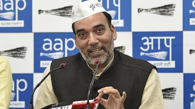 New Delhi, India - March 14, 2019: Aam Aadmi Party (AAP) leader Gopal Rai along with Member of Parliament Sushil Gupta during a press conference, at AAP office, at ITO, in New Delhi, India, on Thursday, March 14, 2019. (Photo by Sanchit Khanna / Hindustan Times) (Sanchit Khanna/HT PHOTO)