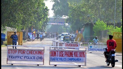 One side of the road along the YPS Chowk was opened for traffic on Monday. (Ravi Kumar/HT Photo) One side of the road along the YPS Chowk was opened for traffic on Monday. (Ravi Kumar/HT Photo)
