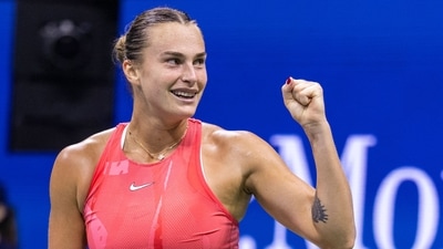Belarus's Aryna Sabalenka celebrates her win against Russia's Daria Kasatkina during the US Open tennis tournament (AFP) Belarus's Aryna Sabalenka celebrates her win against Russia's Daria Kasatkina during the US Open tennis tournament (AFP)
