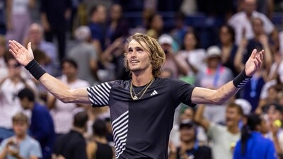 Germany's Alexander Zverev celebrates his win against Italy's Jannik Sinner during the US Open tennis tournament men's singles round of 16 match (AFP) Germany's Alexander Zverev celebrates his win against Italy's Jannik Sinner during the US Open tennis tournament men's singles round of 16 match (AFP)