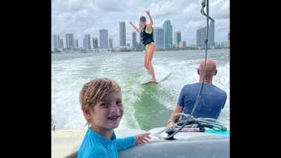 Ivanka Trump surfing at Miami beach while her son smiles for the camera. (Instagram/@ivankatrump) Ivanka Trump surfing at Miami beach while her son smiles for the camera. (Instagram/@ivankatrump)