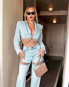 Singer Beyoncé wore a bejewelled, cropped denim blazer and ripped jeans (Instagram ) Singer Beyoncé wore a bejewelled, cropped denim blazer and ripped jeans (Instagram )