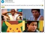 The image shows the reaction of the original poster to T-Series making a movie on their post. The image shows the reaction of the original poster to T-Series making a movie on their post.