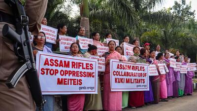A protest near governor’s house in Imphal on August 30. (AFP) A protest near governor’s house in Imphal on August 30. (AFP)