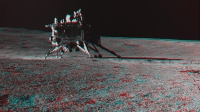 Indian Space Research Organisation (ISRO), on September 5, released an Anaglyph image taken by Chandrayaan-3's Pragyan rover, featuring the Vikram lander on the lunar surface. "Anaglyph is a simple visualization of the object or terrain in three dimensions from stereo or multi-view images. The Anaglyph presented here is created using NavCam Stereo Images, which consist of both a left and right image captured onboard the Pragyan Rover," the space agency wrote. (ISRO twitter) Indian Space Research Organisation (ISRO), on September 5, released an Anaglyph image taken by Chandrayaan-3's Pragyan rover, featuring the Vikram lander on the lunar surface. "Anaglyph is a simple visualization of the object or terrain in three dimensions from stereo or multi-view images. The Anaglyph presented here is created using NavCam Stereo Images, which consist of both a left and right image captured onboard the Pragyan Rover," the space agency wrote. (ISRO twitter)