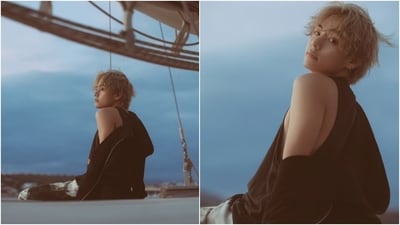 V promoted his highly-anticipated album, Layover, by dropping pictures from a photoshoot with ARMY on Instagram. The official page of BTS shared the photos on social media, giving a glimpse of the charismatic singer in various settings around the beach and taking a dip in the sea. His OOTD in the images also stole the show. Scroll ahead to see all the clicks.&nbsp; (Instagram/@bts.bighitofficial)