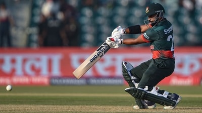 Shamim Hossain plays a shot during the Asia Cup 2023 match between Pakistan and Bangladesh (AFP) Shamim Hossain plays a shot during the Asia Cup 2023 match between Pakistan and Bangladesh (AFP)