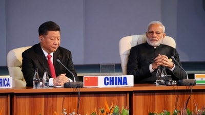 Prime Minister Narendra Modi and China's President Xi Jinping attend a BRICS summit meeting in Johannesburg, South Africa. (Reuters)