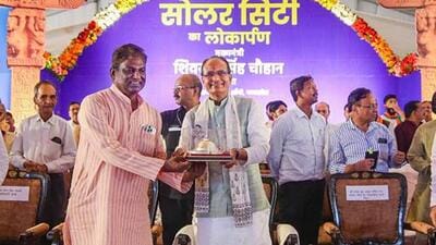 Madhya Pradesh chief minister Shivraj Singh Chouhan during the inauguration of Sanchi Nagar, a World Heritage town in Raisen district, as the first solar city of India. (PTI)