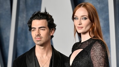 FILE - Joe Jonas, left, and Sophie Turner appear at the Vanity Fair Oscar Party on March 12, 2023, at the Wallis Annenberg Center in Beverly Hills, Calif. Jonas has filed for divorce from Turner after four years of marriage and two children. The 34-year-old Jonas Brothers singer filed to end his marriage with the 27-year-old star of “Game of Thrones” and “X-Men” actor on Tuesday, Sept. 5, 2023, in a Florida court. (Photo by Evan Agostini/Invision/AP, File) (Evan Agostini/Invision/AP)