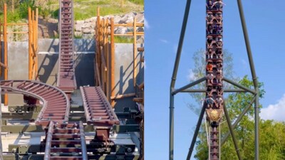 Picture of the roller coaster track changing mid ride. (Instagram/@Theme Park Explorers) Picture of the roller coaster track changing mid ride. (Instagram/@Theme Park Explorers)