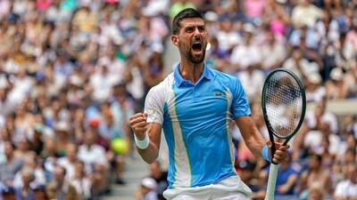 Novak Djokovic, of Serbia, reacts after defeating Taylor Fritz, of the United States, during the quarterfinals of the U.S. Open tennis championships (AP) Novak Djokovic, of Serbia, reacts after defeating Taylor Fritz, of the United States, during the quarterfinals of the U.S. Open tennis championships (AP)