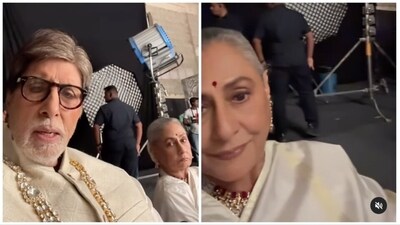 Amitabh Bachchan and Jaya Bachchan were likely shooting for a commercial. Amitabh Bachchan and Jaya Bachchan were likely shooting for a commercial.