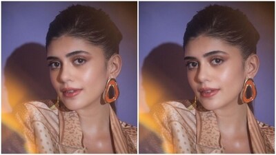 Sanjana decked up in a multicoloured short bodycon dress with a sweetheart neckline and teamed it with a matching oversized blazer.&nbsp; (Instagram/@sanjanasanghi96)