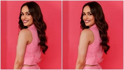 Manushi looked gorgeous as ever as she decked up in a pink cropped sleeveless top featuring lapel collars and silver buttons. She teamed it with a matching pair of trousers with wide legs. (Instagram/@manushi_chhillar) Manushi looked gorgeous as ever as she decked up in a pink cropped sleeveless top featuring lapel collars and silver buttons. She teamed it with a matching pair of trousers with wide legs. (Instagram/@manushi_chhillar)