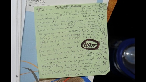 An undated handout image released by Cheshire Constabulary police force in Manchester on August 17, 2023, shows a hand-written note alongside the 2016 Diary of nurse Lucy Letby (Photo by Cheshire Constabulary / AFP) An undated handout image released by Cheshire Constabulary police force in Manchester on August 17, 2023, shows a hand-written note alongside the 2016 Diary of nurse Lucy Letby (Photo by Cheshire Constabulary / AFP)