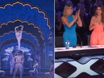 The image shows Indian acrobats performing to Deva Shree Ganesha in front of America’s Got Talent judges. The image shows Indian acrobats performing to Deva Shree Ganesha in front of America’s Got Talent judges.