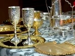 Tableware and silverware (silver and gold plating), reflecting the India's culture, in which VVIP guests at the G-20 Summit will be served.