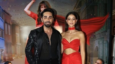 Ananya Panday also posed for a photo with her Dream Girl 2 co-star Ayushmann Khurrana. She was dressed in a red outfit and sported glamorous hair and makeup. Ananya Panday also posed for a photo with her Dream Girl 2 co-star Ayushmann Khurrana. She was dressed in a red outfit and sported glamorous hair and makeup. 