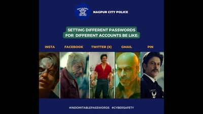 Nagpur Police tweeted these looks of Shah Rukh Khan from his latest film, Jawan. (X/@NagpurPolice) Nagpur Police tweeted these looks of Shah Rukh Khan from his latest film, Jawan. (X/@NagpurPolice)