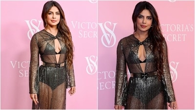 Priyanka Chopra attends Victoria's Secret New York Fashion Week (NYFW) event in a see-through metallic dress and black bikini set. (Instagram) Priyanka Chopra attends Victoria's Secret New York Fashion Week (NYFW) event in a see-through metallic dress and black bikini set. (Instagram)
