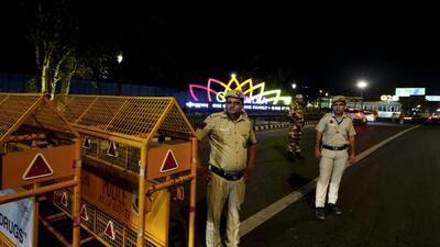 Security personnel near Pragati Maidan ahead of the G20 Summit, in New Delhi, Thursday. (PTI)