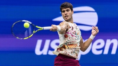 Spain's Carlos Alcaraz returns the ball to Germany's Alexander Zverev (AFP) Spain's Carlos Alcaraz returns the ball to Germany's Alexander Zverev (AFP)