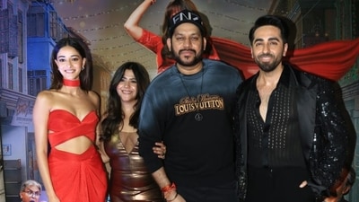 The Dream Girl 2 success bash was hosted at film producer Ekta Kapoor's Mumbai residence. She posed with the film's lead actors Ayushmann Khurrana and Ananya Panday at the red carpet. Ekta was dressed in a metallic outfit for the party. The Dream Girl 2 success bash was hosted at film producer Ekta Kapoor's Mumbai residence. She posed with the film's lead actors Ayushmann Khurrana and Ananya Panday at the red carpet. Ekta was dressed in a metallic outfit for the party. 