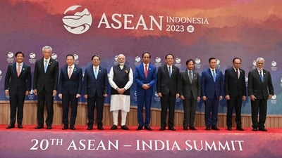 World leaders including Prime Minister Narendra Modi, President of Philipinnes Ferdinand Romualdez Marcos Jr, Singapore's Prime Minister Lee Hsien Loong, Thailand's Permanent Secretary of Ministry of Foreign Affairs Sarun Charoensuwan, Vietnam's Prime Minister Pham Minh Chinh, and others pose for a photograph during the 20th ASEAN-India Summit as part of the 43rd ASEAN Summit in Jakarta. (Reuters)