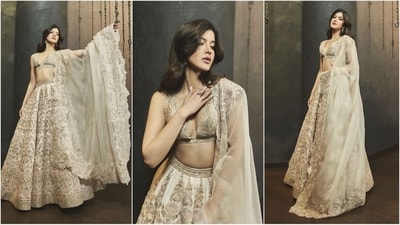 The festive season in India calls for exquisite traditional outfits, heavy jewellery and stunning make-up. B-town's newest Gen Z fashionista Shanaya Kapoor is here to give you some festive fashion inspiration with her breathtaking look in a mesmerising beige lehenga. With her undeniable beauty and amazing sense of style, Shanaya is a true trendsetter. (Instagram/@shyamalbhumika) The festive season in India calls for exquisite traditional outfits, heavy jewellery and stunning make-up. B-town's newest Gen Z fashionista Shanaya Kapoor is here to give you some festive fashion inspiration with her breathtaking look in a mesmerising beige lehenga. With her undeniable beauty and amazing sense of style, Shanaya is a true trendsetter. (Instagram/@shyamalbhumika)