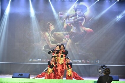 Women including a Bengaluru resident, Mayuri, danced at the event, displaying a show on Lord Krishna. Women including a Bengaluru resident, Mayuri, danced at the event, displaying a show on Lord Krishna.