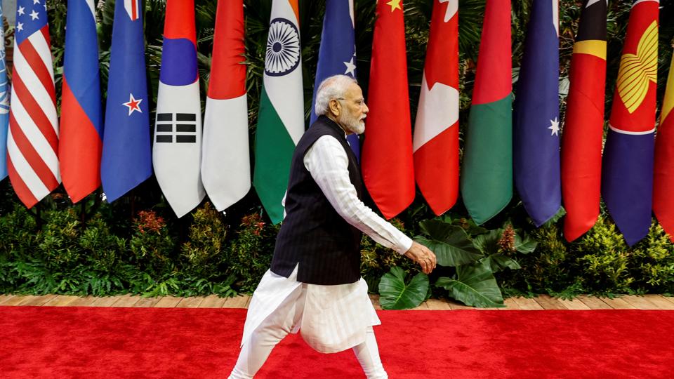 Prime Minister Narendra Modi arrives at the venue of 43rd Association of South East Asian Nations (ASEAN) Summit in Jakarta, (REUTERS) Prime Minister Narendra Modi arrives at the venue of 43rd Association of South East Asian Nations (ASEAN) Summit in Jakarta, (REUTERS)