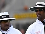 Umpires Nitin Menon (L) and Kumar Dharmasena (R) during Ashes 2023